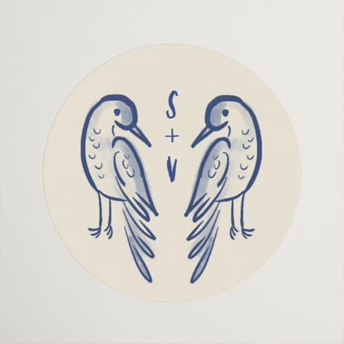 This is a marseille blue wedding favor labels with standard by Ani Somi called santa catalina printing on uncoated sticker paper in sticker