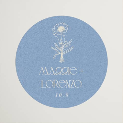 This is a cerulean wedding favor labels with standard by Baumbirdy called flora arch printing on uncoated sticker paper in sticker