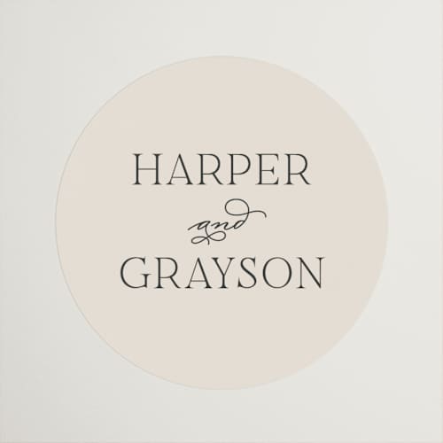 This is a creme wedding favor labels with standard by Carly Reed Walker called tendu printing on uncoated sticker paper in sticker