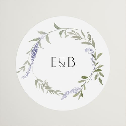 This is a lavender wedding favor labels with standard by Design Lotus called enchanted evening printing on uncoated sticker paper in sticker