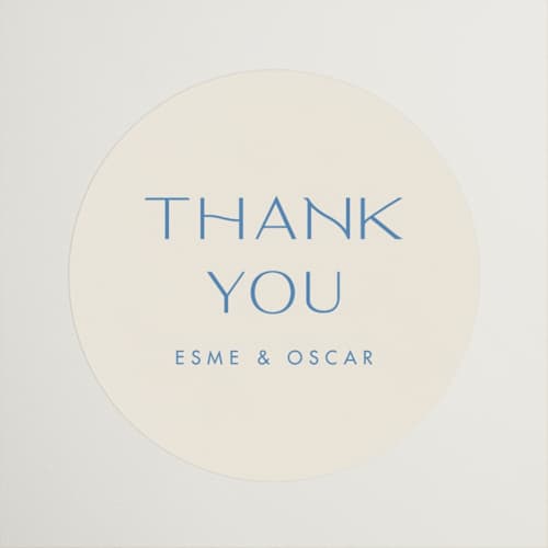 This is a cerulean wedding favor labels with standard by Ellen Schlegelmilch called brooklyn printing on uncoated sticker paper in sticker