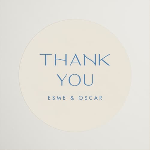 This is a cerulean wedding favor labels with standard by Ellen Schlegelmilch called brooklyn printing on uncoated sticker paper in sticker