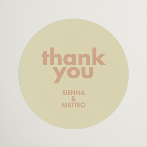 This is a salmon wedding favor labels with standard by Ellen Schlegelmilch called sienna printing on uncoated sticker paper in sticker