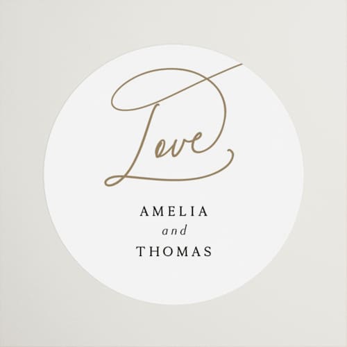 This is a marshmallow wedding favor labels with standard by Kaydi Bishop called the wedding printing on uncoated sticker paper in sticker