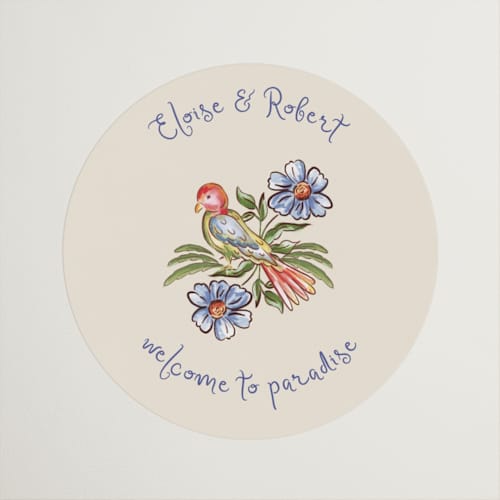 This is a sea wedding favor labels with standard by Chris Griffith called artisan wedding printing on uncoated sticker paper in sticker