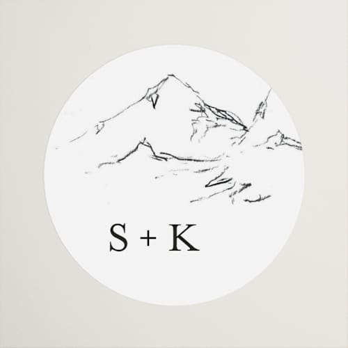 This is a snow wedding favor labels with standard by Mere Paper called sketched mountains printing on uncoated sticker paper in sticker
