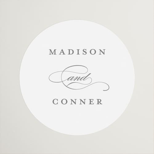 This is a slate wedding favor labels with standard by Stacey Meacham called refined style printing on uncoated sticker paper in sticker