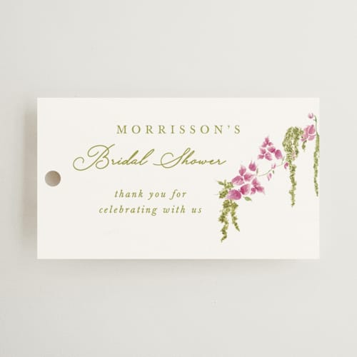 This is a chartreuse gift tags with standard by Tamara Hilje called cascading florals branch printing on signature in tag