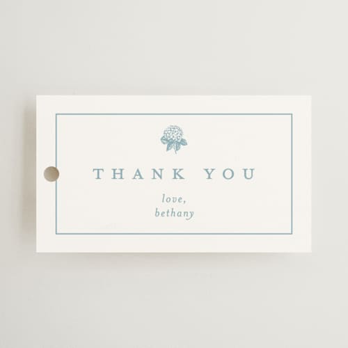 This is a seaside gift tags with standard by Stacey Meacham called hydrangea bloom printing on signature in tag