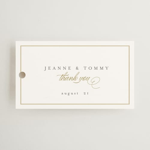 This is a ivory wedding favor tags with standard by chocomocacino called nougat printing on signature in tag