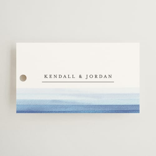 This is a azure wedding favor tags with standard by Bethan called watercolour stripe printing on signature in tag