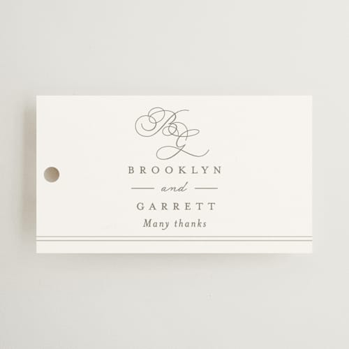 This is a cotton wedding favor tags with standard by Amy Kross called overlapping printing on signature in tag