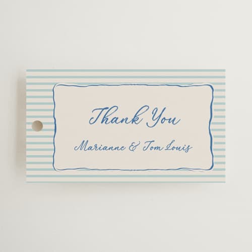 This is a marine wedding favor tags with standard by Lucrecia Caporale called seaside serenade printing on signature in tag