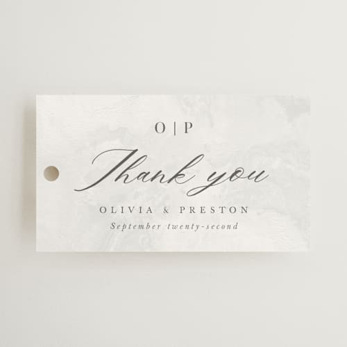 This is a opal wedding favor tags with standard by Robert and Stella called regent printing on signature in tag
