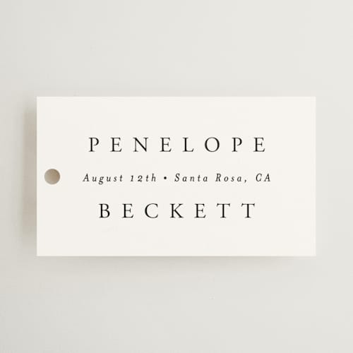 This is a pearl wedding favor tags with standard by Janean Hinger called intertwined printing on signature in tag