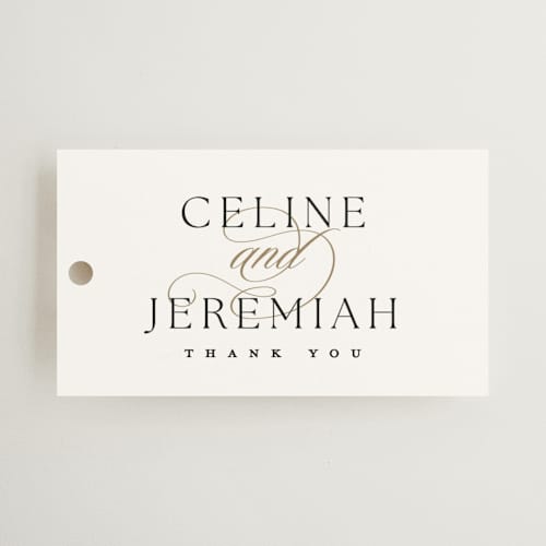 This is a silk wedding favor tags with standard by Kelly Schmidt called left align printing on signature in tag