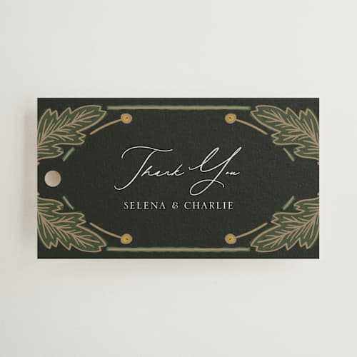 This is a buttercup wedding favor tags with standard by Jen Owens called embellished printing on signature in tag
