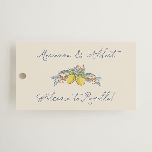This is a aqua wedding favor tags with standard by Chris Griffith called amalfi coast wedding printing on signature in tag
