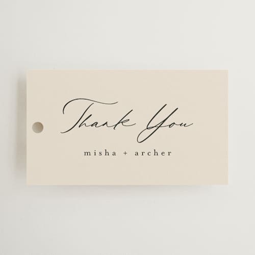 This is a latte wedding favor tags with standard by Kristie Kern called misha printing on signature in tag