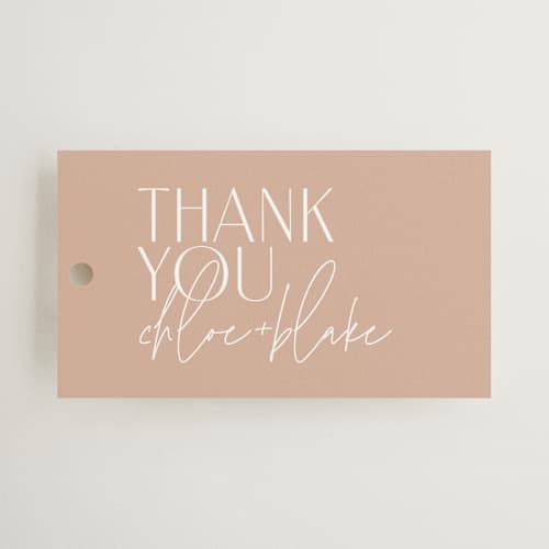 This is a terracotta wedding favor tags with standard by Kelly Schmidt called overlap printing on signature in tag