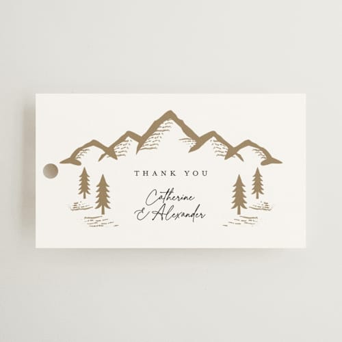 This is a quartz wedding favor tags with standard by Ana de Sousa called summit serenity printing on signature in tag