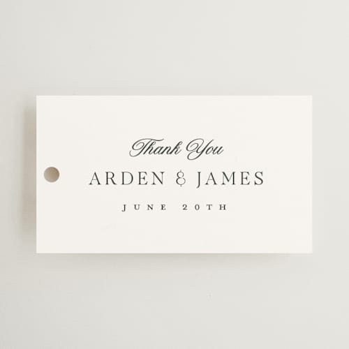 This is a pearl wedding favor tags with standard by Stacey Meacham called opulence printing on signature in tag