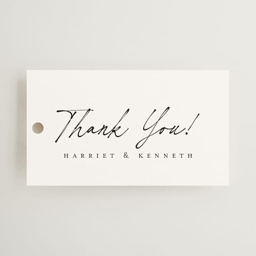 This is a linen wedding favor tags with standard by Ana de Sousa called scripted elegance printing on signature in tag