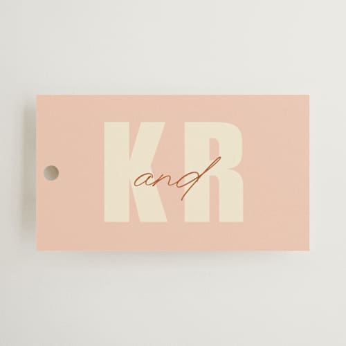 This is a blush wedding favor tags with standard by Stacey Day called typographical poster printing on signature in tag