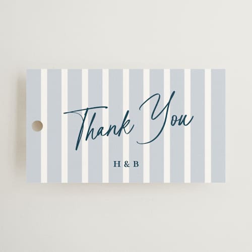 This is a powder blue wedding favor tags with standard by chocomocacino called melihrolo printing on signature in tag