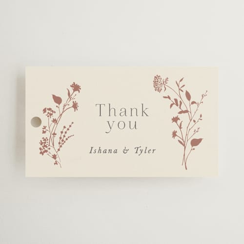 This is a creme brulee wedding favor tags with standard by Jennifer Wick called queen anne's lace printing on signature in tag