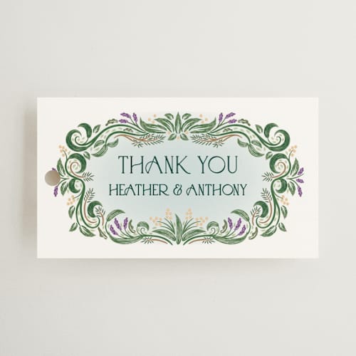 This is a spruce wedding favor tags with standard by Paper Sun Studio called sierra printing on signature in tag