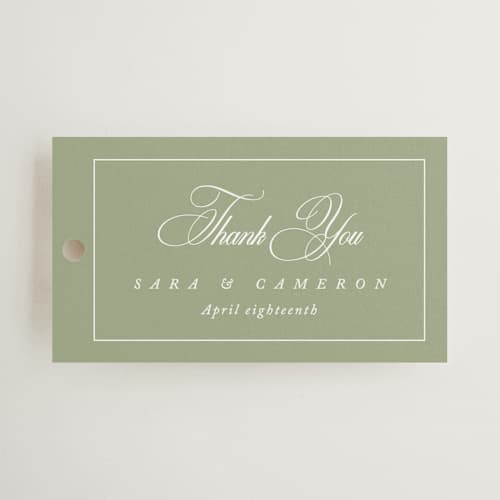 This is a garden wedding favor tags with standard by Kelly Schmidt called greenwood printing on signature in tag