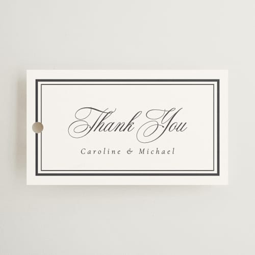 This is a cloud wedding favor tags with standard by Nicole Walsh called lustre printing on signature in tag