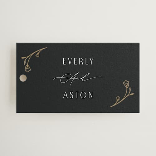 This is a onyx wedding favor tags with standard by Nicoletta Savod called majesty printing on signature in tag
