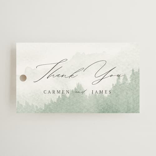 This is a fern wedding favor tags with standard by Helen Halik called over the mountains printing on signature in tag