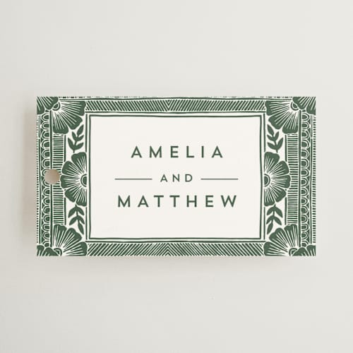 This is a fern wedding favor tags with standard by Katharine Watson called block print frame printing on signature in tag