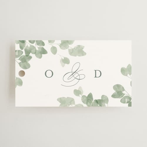 This is a eucalyptus wedding favor tags with standard by Kristie Kern called vining printing on signature in tag
