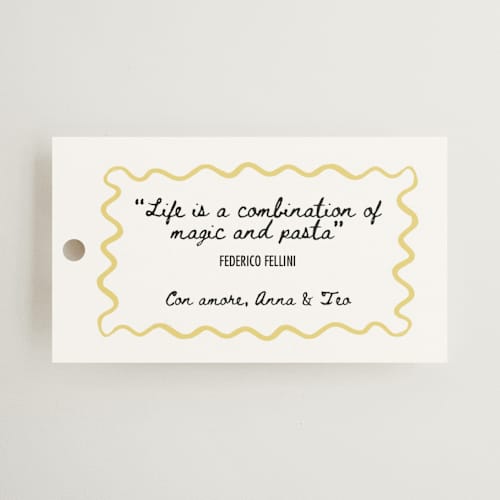 This is a nero wedding favor tags with standard by Helena Vitto called amore mio printing on signature in tag