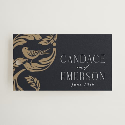 This is a onyx wedding favor tags with standard by Ana de Sousa called mirror printing on signature in tag