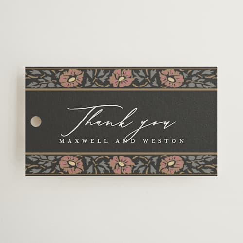 This is a ebony wedding favor tags with standard by Ana de Sousa called timeless nature printing on signature in tag