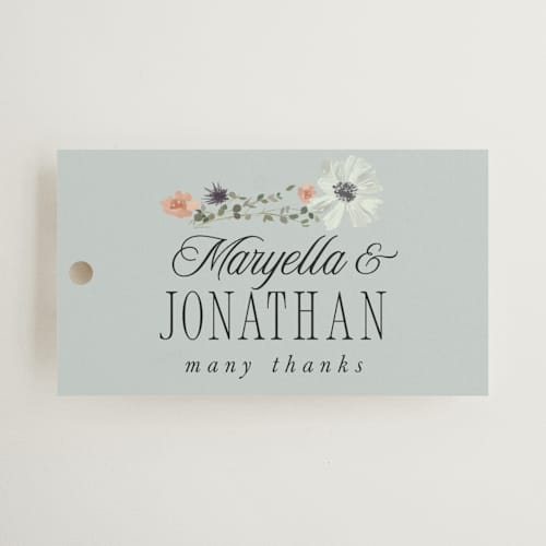 This is a mist wedding favor tags with standard by Hannah Williams called blue garden printing on signature in tag