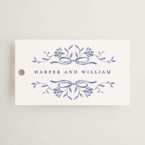 This is a willow wedding favor tags with standard by Susan Zinader called daisy toile printing on signature in tag