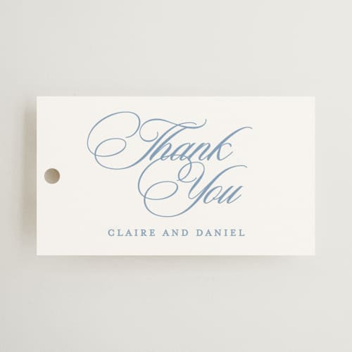 This is a sky wedding favor tags with standard by Creo Study called aristocratic printing on signature in tag