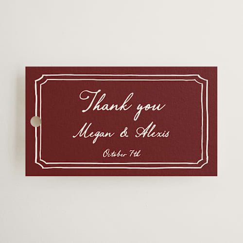 This is a wine wedding favor tags with standard by Cass Loh called handwritten printing on signature in tag