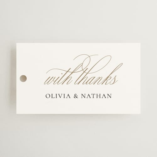 This is a spun sugar wedding favor tags with standard by Jessica Williams called aligned printing on signature in tag