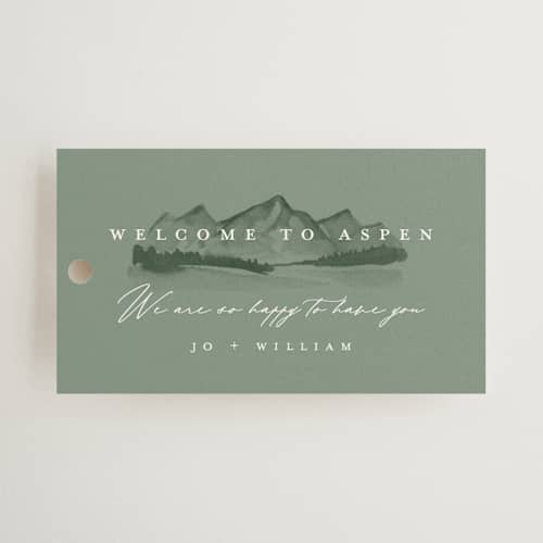This is a pine wedding favor tags with standard by Amy Kross called mountain ridge printing on signature in tag