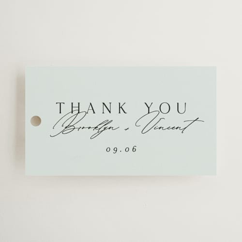 This is a sky wedding favor tags with standard by Kelly Schmidt called merryvale printing on signature in tag