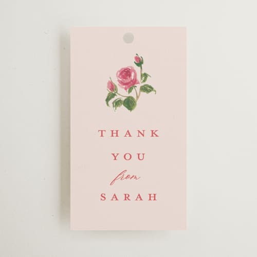 This is a blush gift tags with standard by Teju Reval called romantic roses printing on signature in tag