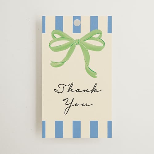 This is a lime gift tags with standard by Jackie Crawford called petit pomodoro printing on signature in tag