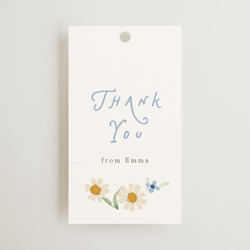 This is a something blue gift tags with standard by Erin L. Wilson called wildflower wreath printing on signature in tag